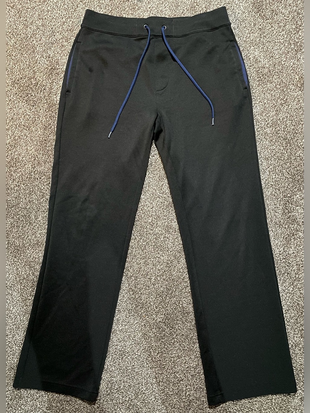 Armani Exchange Embossed Black Joggers with Blue Interiors & Drawstring